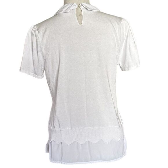 Belldini White Formal Peterpan Embellished Collar Flowy Workwear Blouse Shirt - Picture 2 of 6